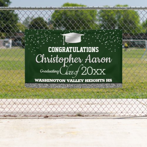 Glittery Green and Silver Graduation Banner