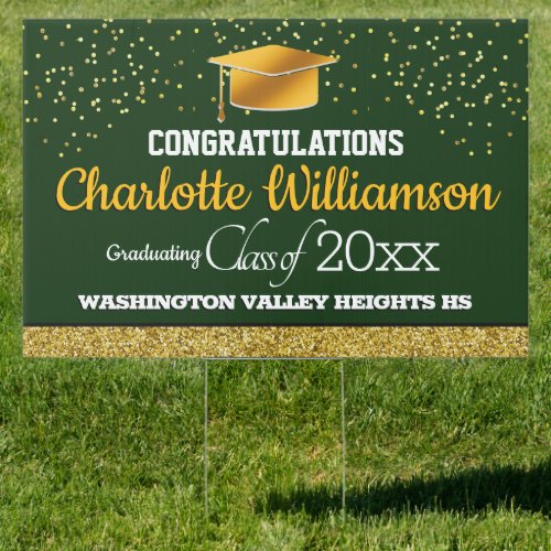 Glittery Green and Yellow Congratulations Graduate Sign