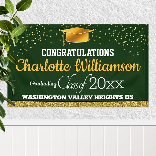 Glittery Green and Yellow Graduation Banner