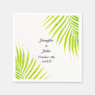 Glittery Green Gold Tropical Palm Leaf Weddings Napkins