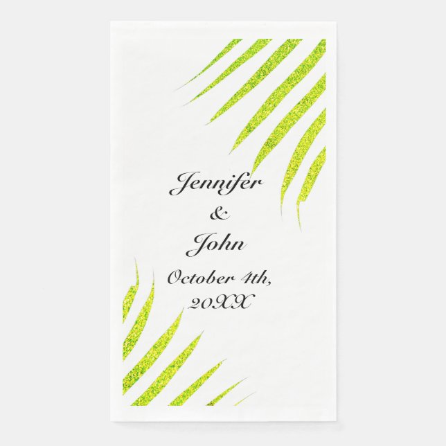 Glittery Green Gold Tropical Palm Leaf Weddings  Paper Guest Towels (Front)