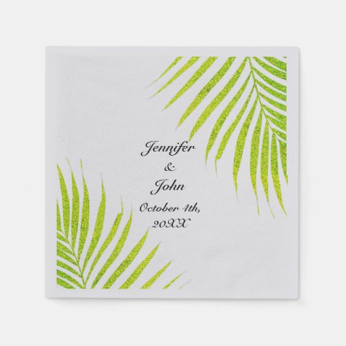 Glittery Green Gold Tropical Palm Weddings Silver Napkins