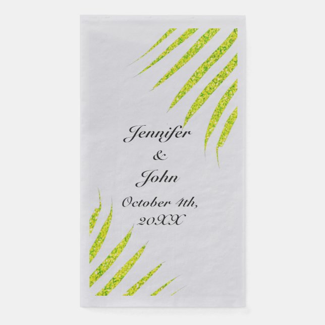 Glittery Green Gold Tropical Palm Weddings Silver Paper Guest Towels (Front)