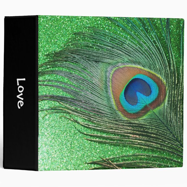 Glittery Green Peacock Feather Still Life 3 Ring Binder (Front/Spine)