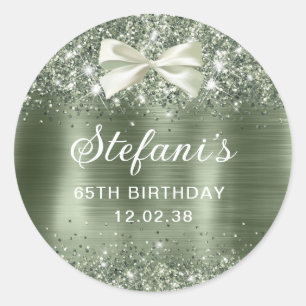 Glittery Green Sage Foil 65th Birthday Classic Round Sticker