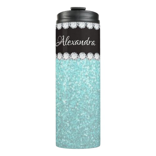 Glittery Green Teal Personalised Thermal Tumbler