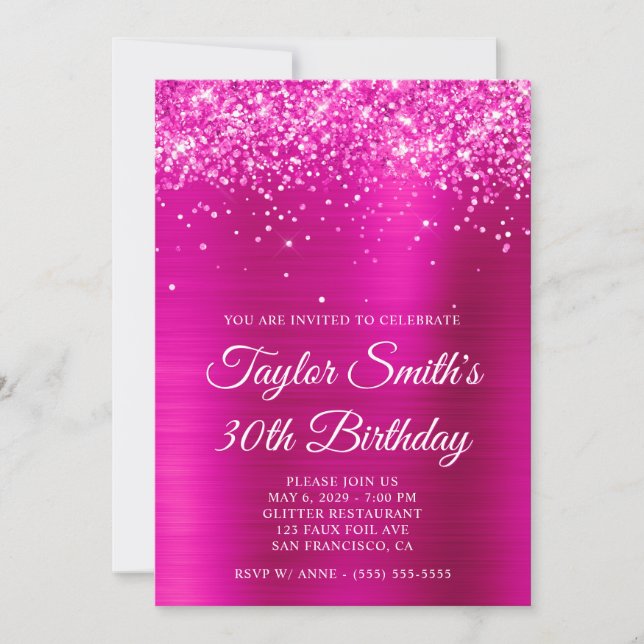 Glittery Hot Pink 30th Birthday Invitation (Front)