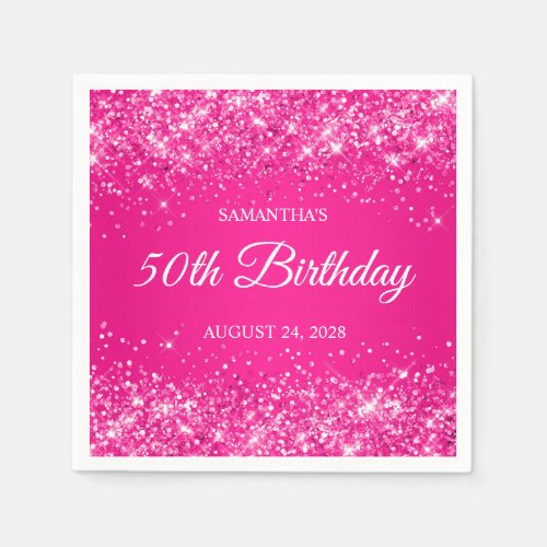Glittery Hot Pink 50th Birthday Napkins