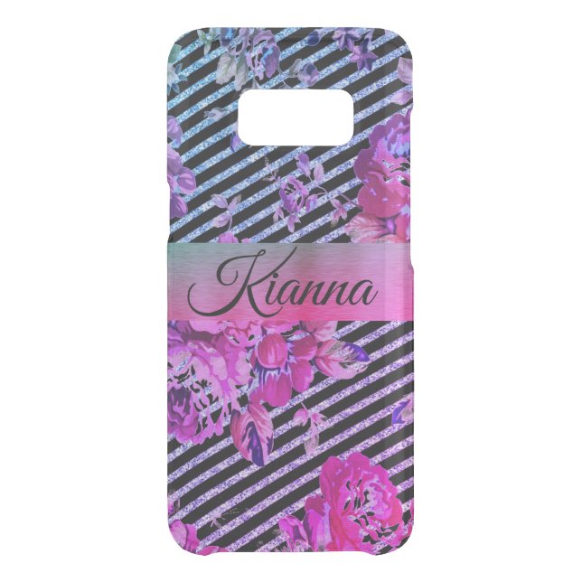 Glittery Hot Pink and Teal Floral Custom Uncommon Samsung Galaxy Case (Back)