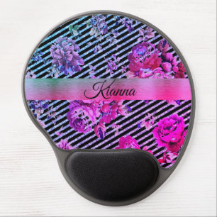 Glittery Hot Pink and Teal Floral Gel Mouse Pad