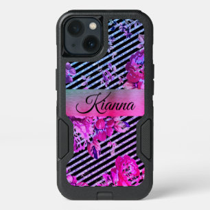 Glittery Hot Pink and Teal Floral iPhone 13 Case