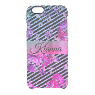 Glittery Hot Pink and Teal Floral Personalized  Clear iPhone 6/6S Case