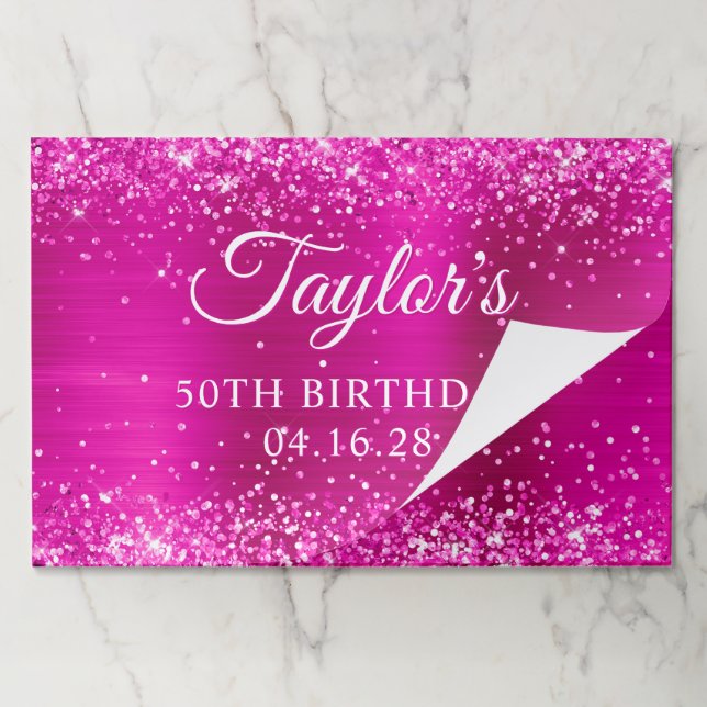 Glittery Hot Pink Foil 50th Birthday Paper Pad (Folded)