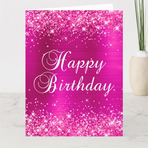 Glittery Hot Pink Foil Big Happy Birthday Card