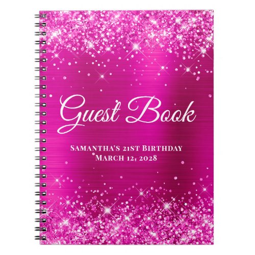 Glittery Hot Pink Foil Birthday Celebration Guest Notebook