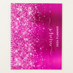 Glittery Hot Pink Foil Swash Signature Planner<br><div class="desc">Girly faux sparkly light hot pink glitter highlights on the left edge over a faux hot pink brushed metal foil.
The modern girly signature features an elegant calligraphy font with decorative tails.
Customize the font styles to create your own large standard size planner for your daughter's back-to-school gift.</div>