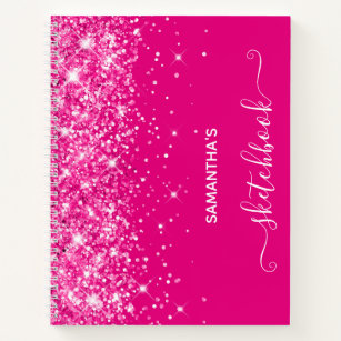 Holographic Hot Pink Glitter Drips Sketchbook Notebook