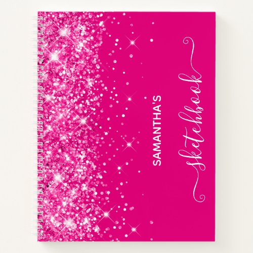 Glittery Hot Pink Girly Sketchbook Notebook