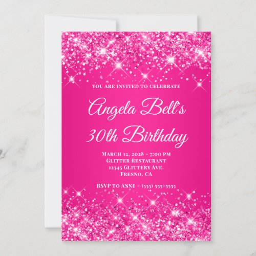 Glittery Hot Pink Gradient 30th Birthday Invitation