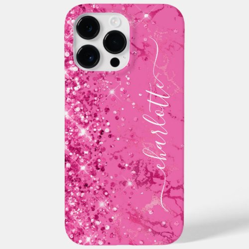 Glittery Hot Pink Marble Glam Girly Signature Case_Mate iPhone 14 Pro Max Case