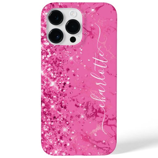 Glittery Hot Pink Marble Glam Girly Signature Case-Mate iPhone 14 Pro Max Case