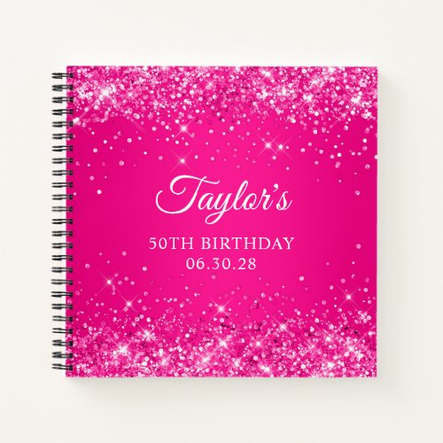 Glittery Hot Pink Ombre 50th Birthday Guest Notebook