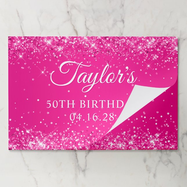 Glittery Hot Pink Ombre 50th Birthday Paper Pad (Folded)