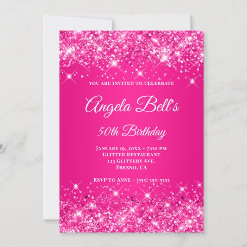 Glittery Hot Pink Ombre Fancy Monogram Invitation