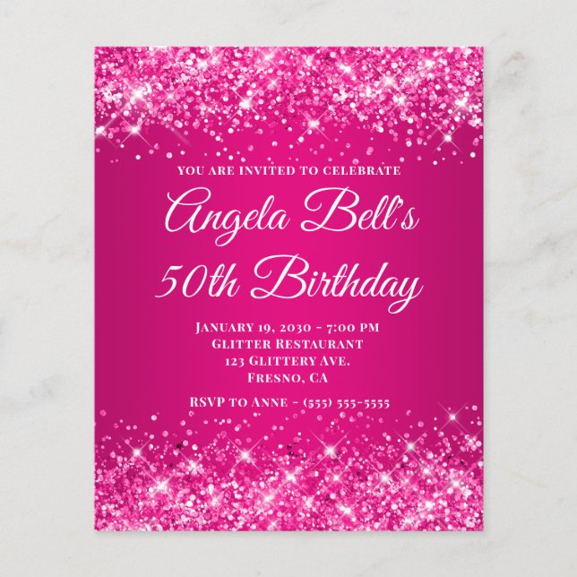 Glittery Hot Pink Raspberry Ombre Fancy Monogram Flyer (Front)