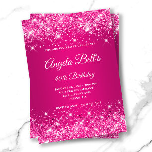 Glittery Hot Pink Raspberry Ombre Fancy Monogram Invitation