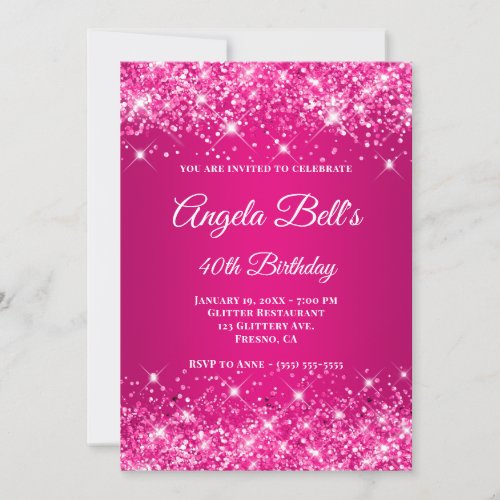 Glittery Hot Pink Raspberry Ombre Fancy Monogram Invitation