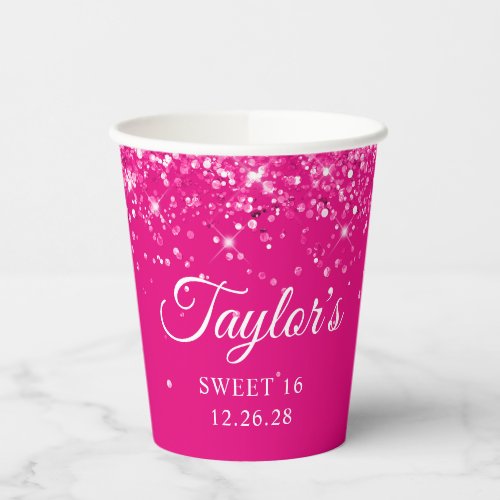 Glittery Hot Pink Sweet 16 Paper Cups