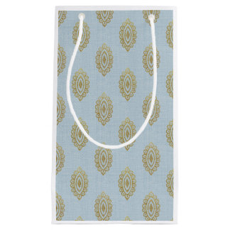Glittery Ikat Medallion - Sky Blue & Gold Small Gift Bag