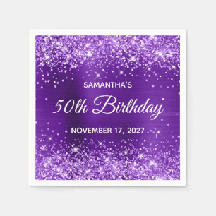Glittery Indigo Purple Foil 50th Birthday Napkins