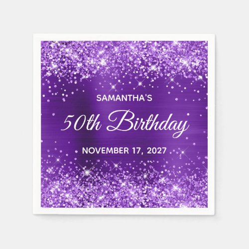 Glittery Indigo Purple Foil 50th Birthday Napkins