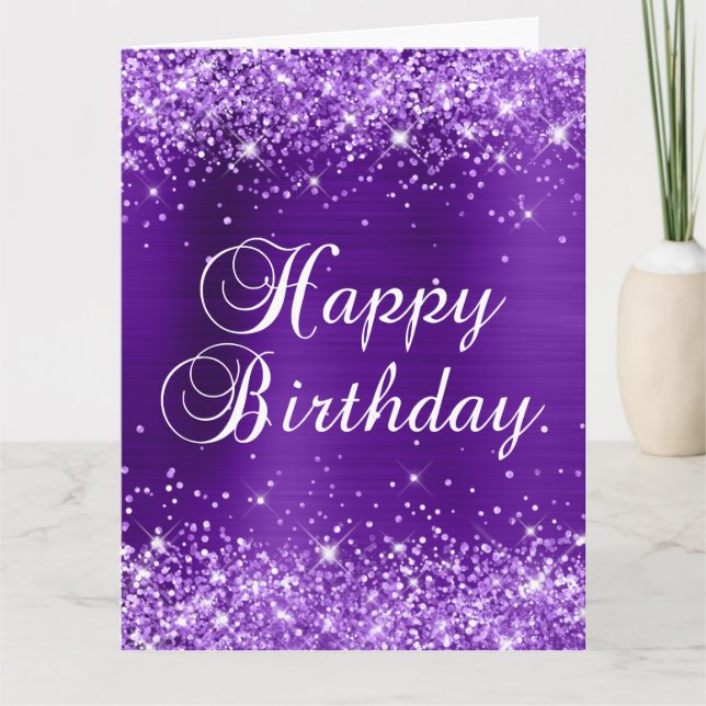 Glittery Indigo Purple Foil Big Happy Birthday Card (Front)