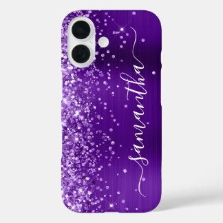 Glittery Indigo Purple Glam Girly Signature iPhone 16 Case