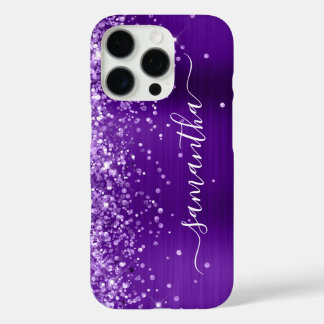 Glittery Indigo Purple Glam Girly Signature iPhone 16 Pro Case