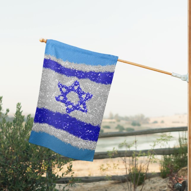 Glittery Israel patriotic celebration House Flag (Insitu (Back))