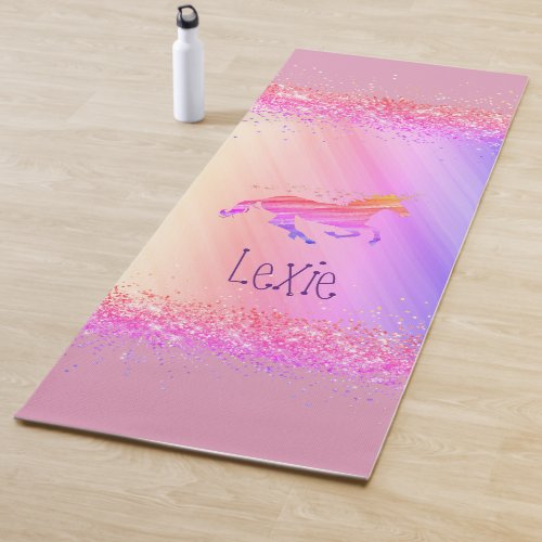 Glittery Lavender and Pink Personalized Unicorn Yoga Mat