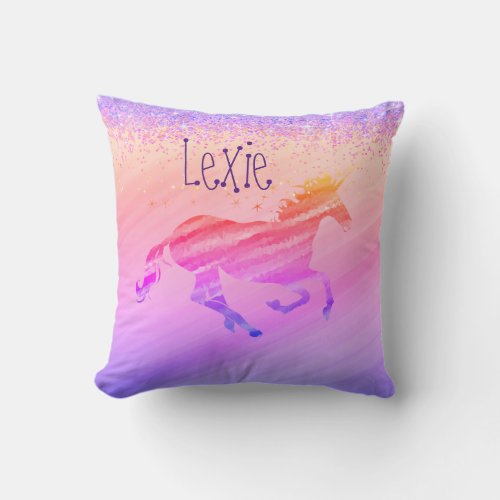 Glittery Lavender and Pink Unicorn  Throw Pillow