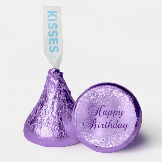 Glittery Lavender and Royal Purple Happy Birthday Hershey®'s Kisses® (Front)