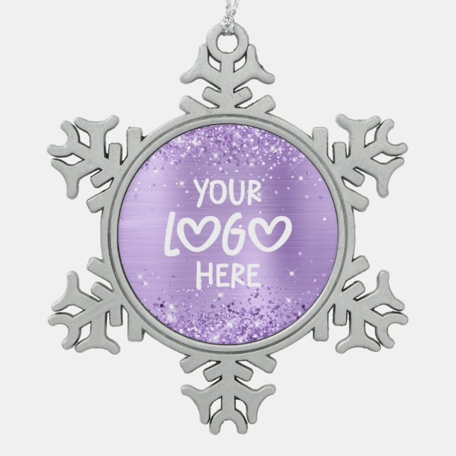 Glittery Lavender Faux Foil Business Logo Snowflake Pewter Christmas Ornament (Front)