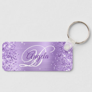 Glittery Lavender Foil Fancy Monogram Keychain