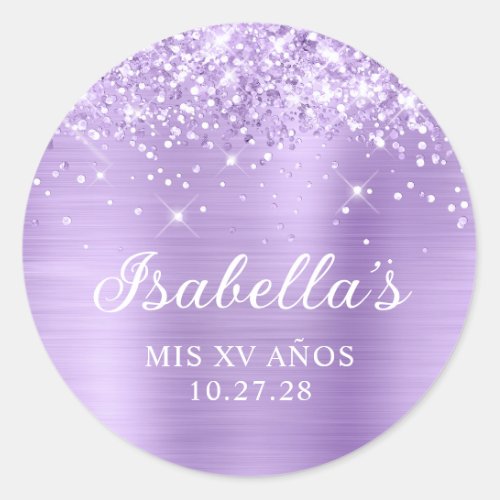 Glittery Lavender Foil Mis XV Aos Classic Round Sticker