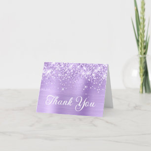 Glittery Lavender Foil Quinceañera Letterpress Thank You Card