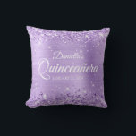 Glittery Lavender Foil Quinceañera Throw Pillow<br><div class="desc">Fabulous quinceañera girly glam throw pillow for your daughter. The design features a girly glam light lavender purple brushed metal style foil with faux pale purple glitter digital art graphics. Keep or delete some of the extra white light burst sparkle digital art graphic images. On the backside, you can customize...</div>