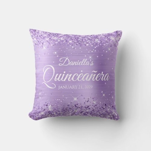 Glittery Lavender Foil Quinceaera Throw Pillow