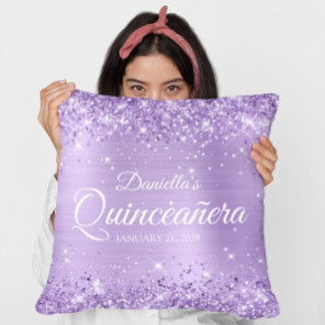 Glittery Lavender Foil Quinceañera Throw Pillow