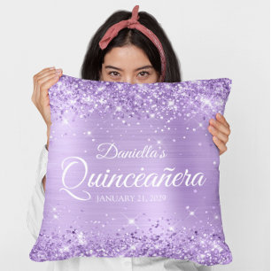 Glittery Lavender Foil Quinceañera Throw Pillow
